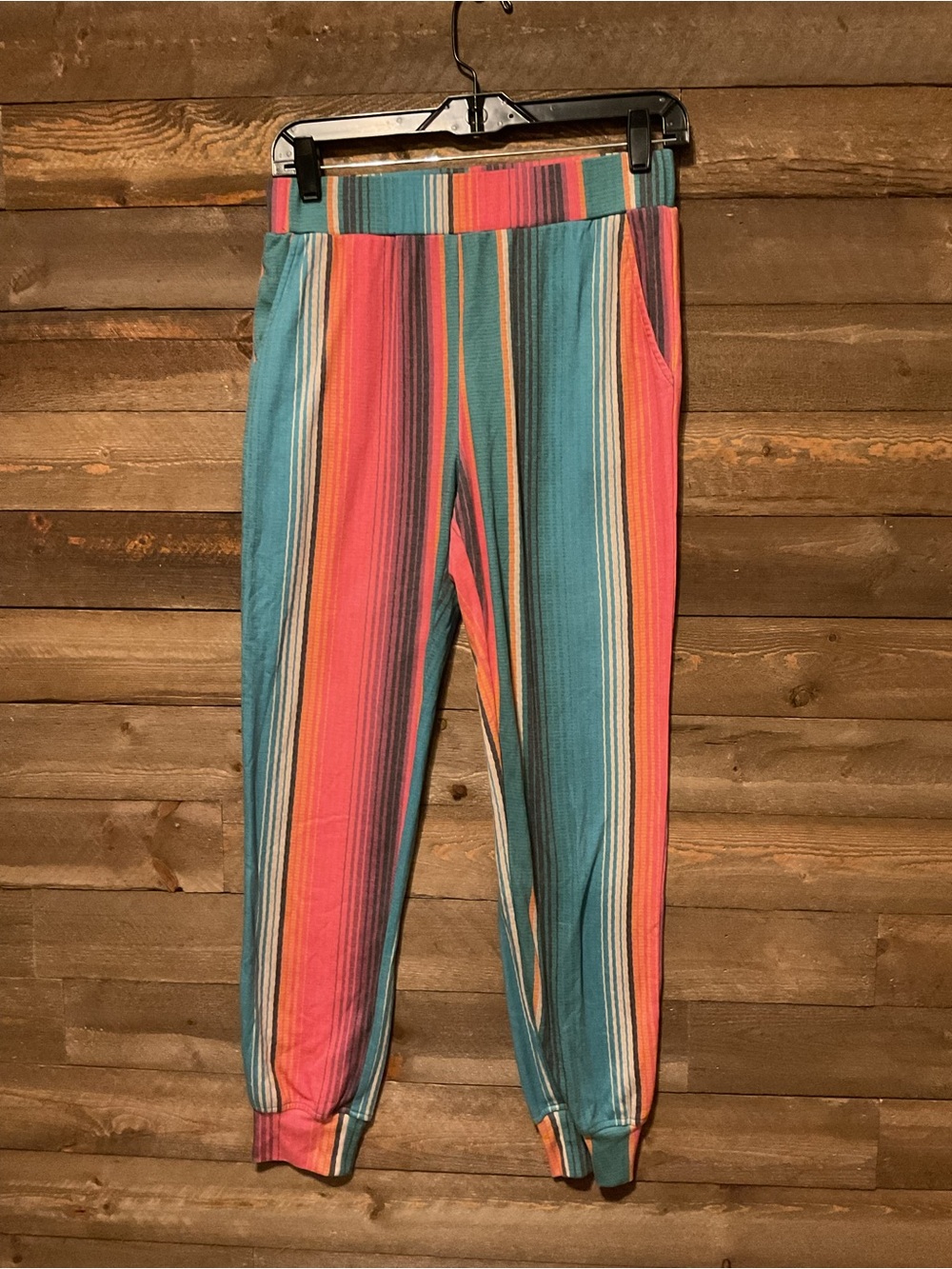Crazy Train Vibrant Serape Striped Pull On Fleece Joggers Women’s Size Medium